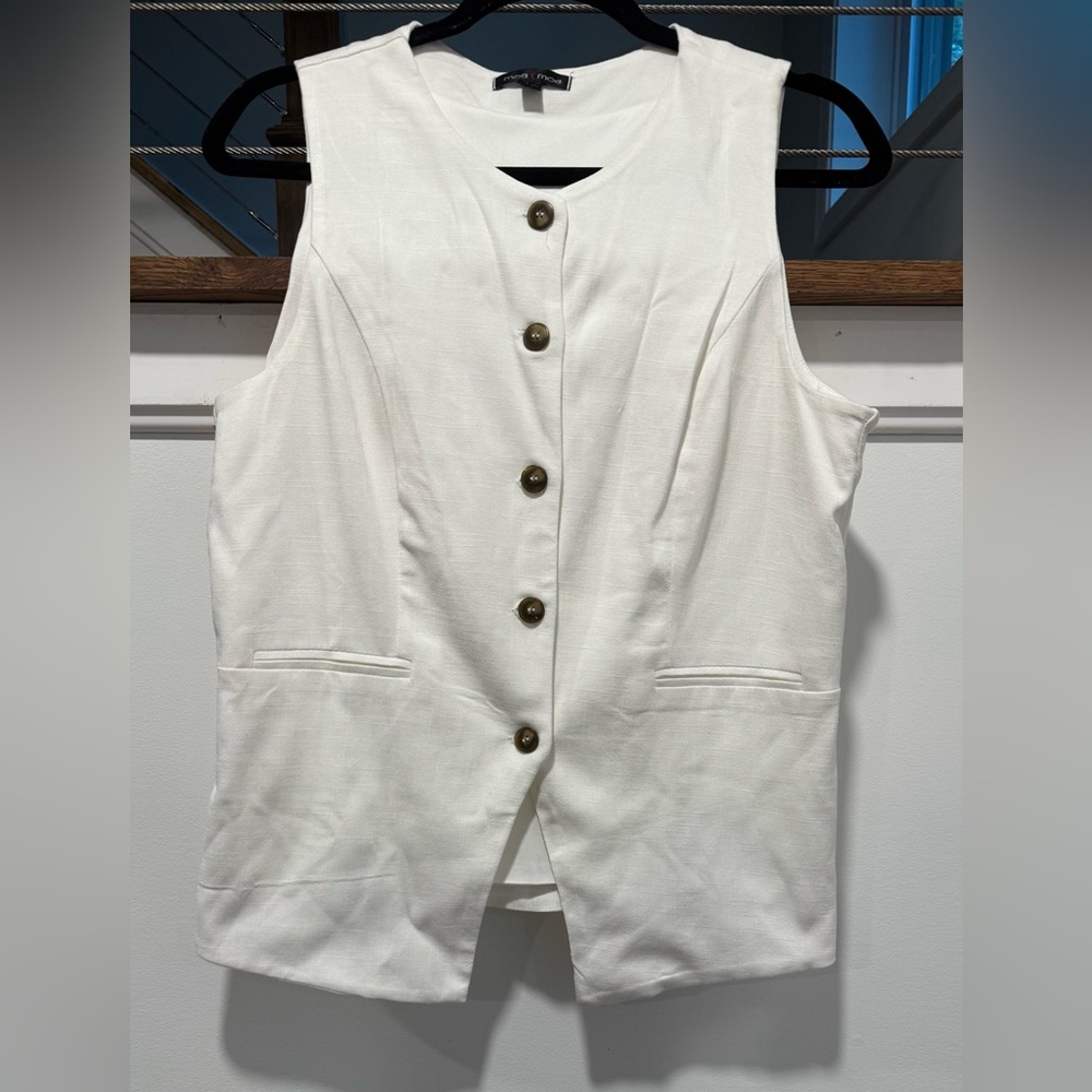 Moa Moa Cream Sleeveless Vest with Button Front